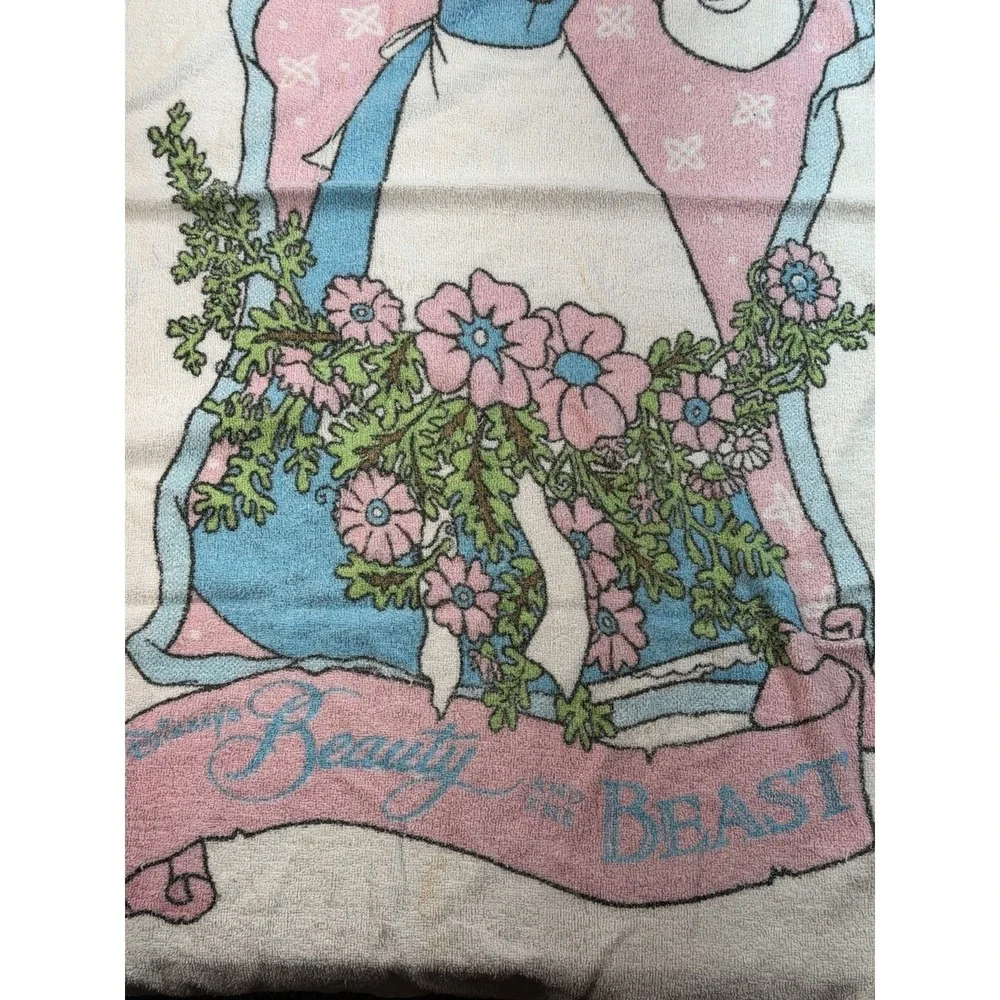 Vintage Disney Beauty And The Beast Belle Towel Blanket Floral Throw